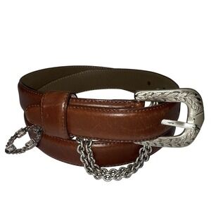 DKNY Women's Brown Genuine Leather Belt Italy Made Chain & Charm Size 30